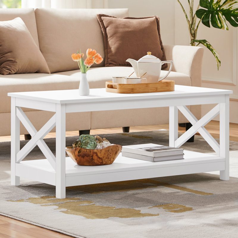 Avent 2-Tier Coffee Table with Storage Shelf, White