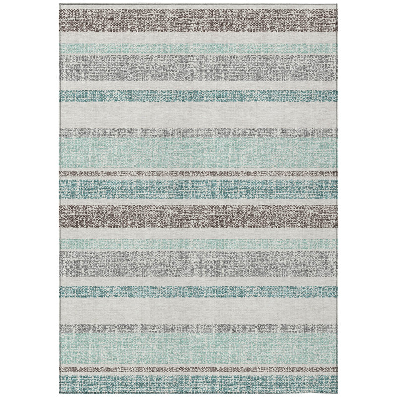 Machine Washable Indoor/Outdoor Xhevrie Teal Rug, Rectangle 8' x 10'