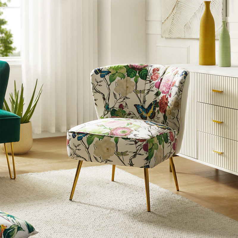 Amata Wooden Upholstery Armless Accent Chair, Ivory