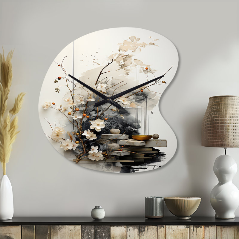 Asian Art Classics Sumi III - Art asiatique, horloge asymétrique en métal, horloge murale de forme irrégulière, Grand