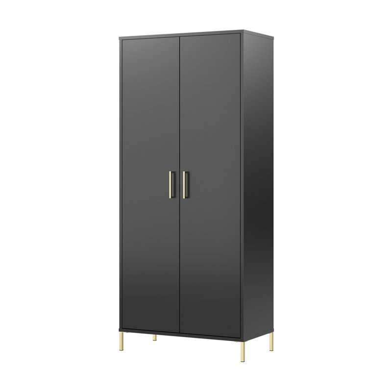 Caleshia Tall Bathroom Cabinet with Doors, Black Stipple