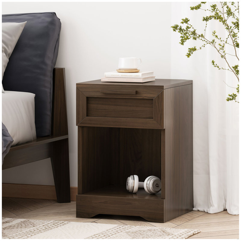 Table de chevet en bois manufacturé Evelynn, Noyer, Individuel