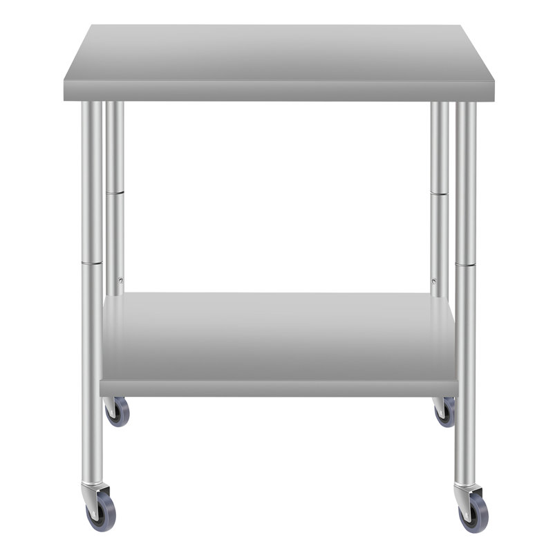 Table de préparation commerciale pour la cuisine et la cuisine en acier inoxydable avec tablette et roulettes
