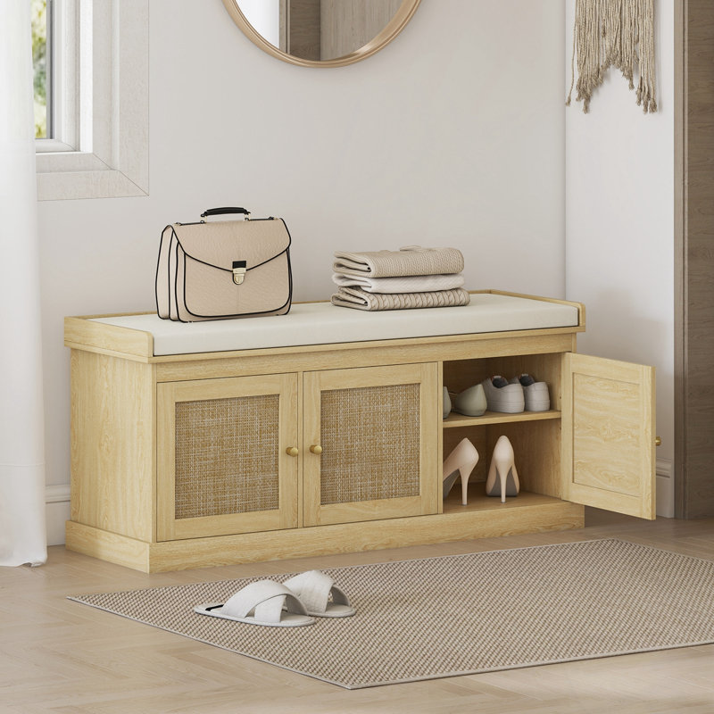 Banc Tomkia en rotin tressÃ© avec tablettes rÃ©glables