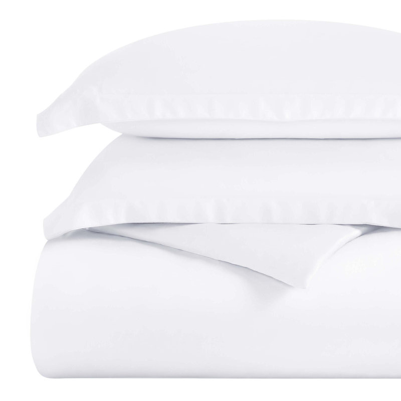 Ensemble de housse de couette unie en mélange de coton égyptien 300 fils avec taies décoratives, Blanc