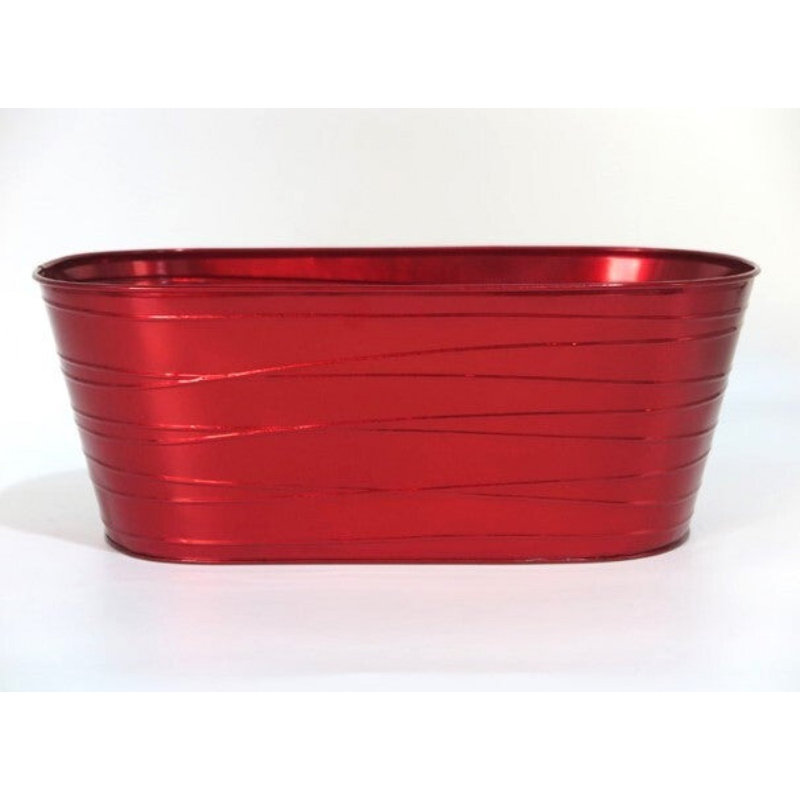 Red With Lines Metal Planter