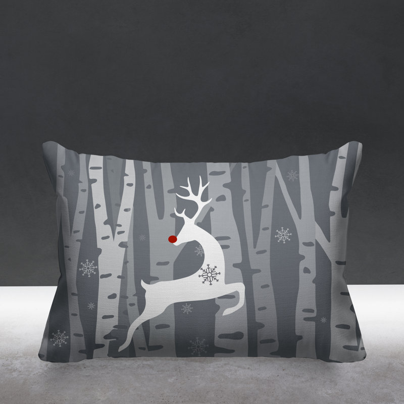 Coussin décoratif intérieur / extérieur Reindeer, gris, 14 po x 20 po, Rectangulaire