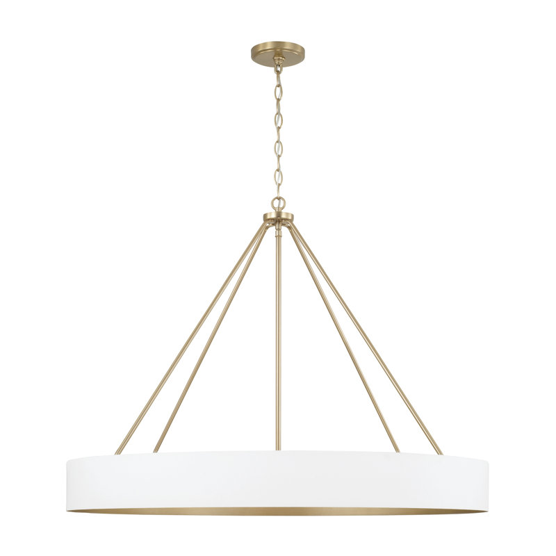 35.75"W x 27.25"H 6-Light Modern Circular Metal Chandelier, Matte Brass/White