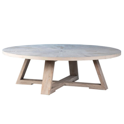 Jaquar 52-inch Round Reclaimed Elm Pedestal Coffee Table Finished in Light Wash Finish