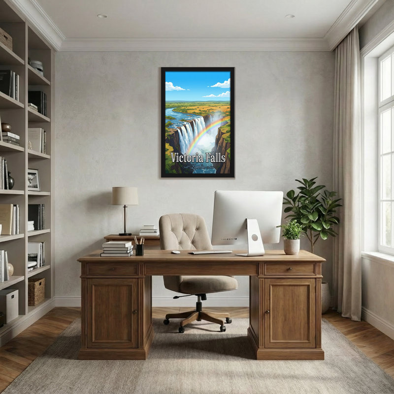 «Scenic & Cityscapes Victoria Falls Waterfall Rainbow Landscape», reproduction d'art, H 18 po x l 12 po