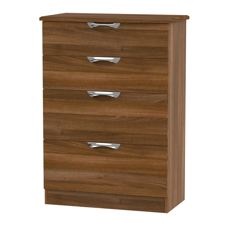 Fully Assembled Ratley 4 Drawer 76.5Cm W Chest of Drawers, Noche Walnut