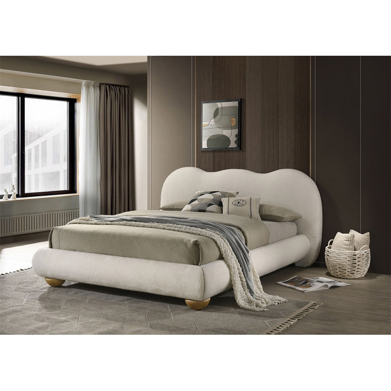 Mobilier de chambre à coucher en bois blanc et chêne naturel 1pc, Blanc, Très grand lit