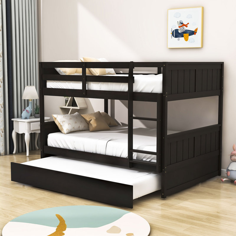 Isiah Full Over Full Wooden Bunk Bed with Twin Size Trundle, Espresso, 14