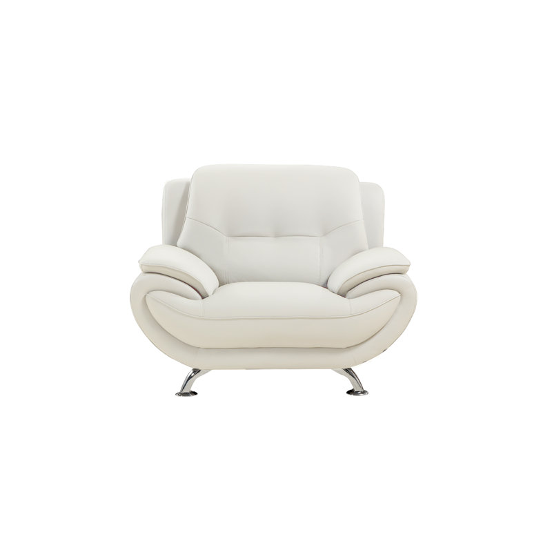 Fauteuil en cuir Veayan de 50 po de large Sulayman, Ivoire