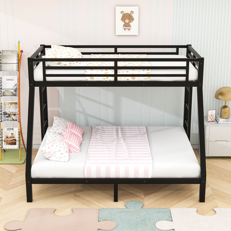 Metal Twin XL Over Queen Bunk Bed With Ladder And Slats