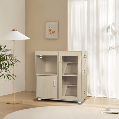Cage à 4 niveaux pour petits animaux en bois avec armoire de rangement, fenêtres en acrylique et plateau ouvert pour cochon d'Inde, hamster, rat ou chinchilla