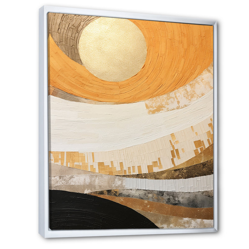 «Geometric Golden Beige Sunset Harmony II», reproduction sur toile, Cadre flottant blanc, H 32 po x l 16 po x P 1 po