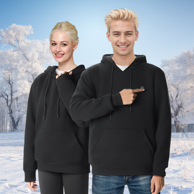 Heated Hoodie Sweatshirt Unisex with Battery for Men & Women Black