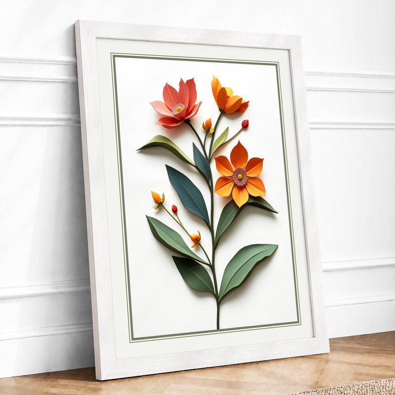 Flowering Stem Study Botanical - Framed Print, A3 - 42.0 x 29.7 cm, White