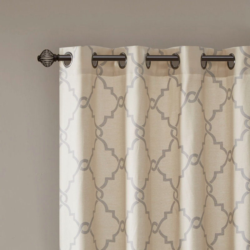 Yellow and White Light-Filtering Grommet Curtain Panel