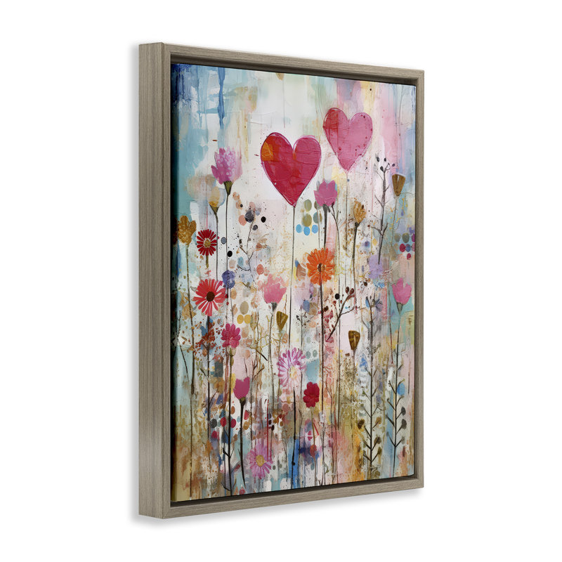 Art mural sur toile Heart & Garden Collage Floater par LSR Design Studio, Cadre flottant orme Montalcino, H 31 po x l 25 po