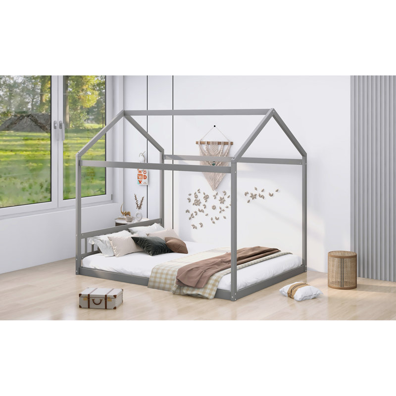 Grand lit en bois avec tête de lit, Gray