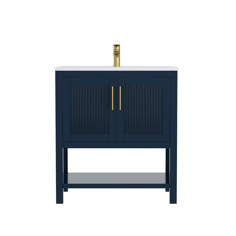 Allensville 30" Freestanding Single Solid Wood Frame Bathroom Vanity with Composite Solid Surface Top