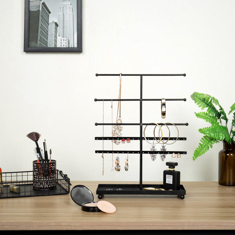 Metal Jewelry Stand + Hooks, Black