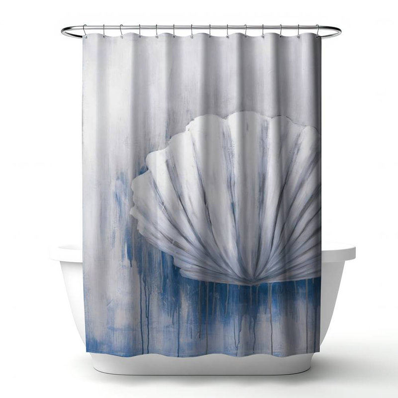 Shower Curtain CO24 – Polyester Shower Curtain, Dye Sublimation Print, 71" W × 74" L, White/Blue