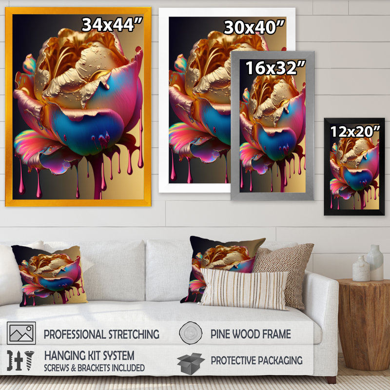 «Rainbow Peony», impression sur toile encadrée, Cadre photo noir, H 20 po x l 12 po x P 1 po