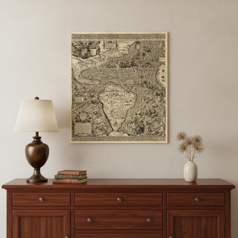 Art mural rétro sans cadre 1598, carte des Amériques, H 24 po x l 20 po x P 0,1 po