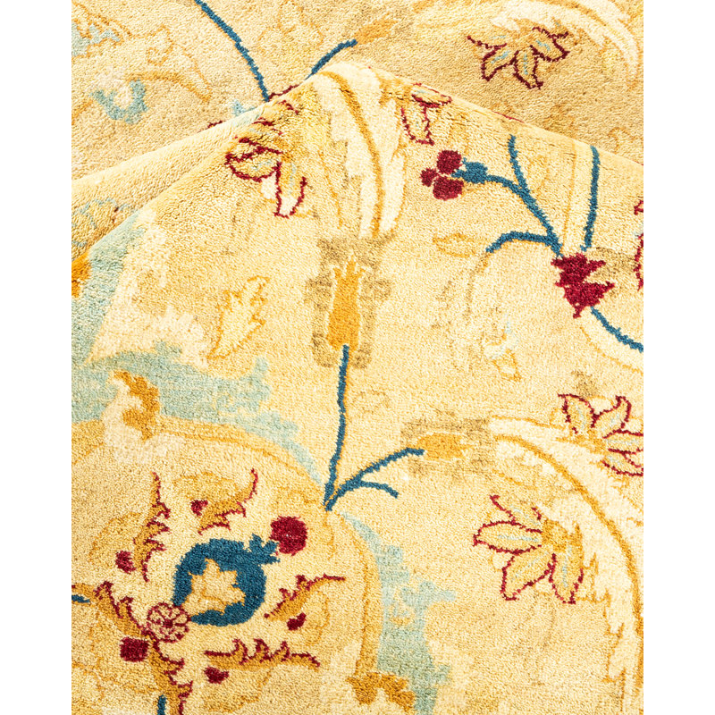 Tapis traditionnel doré noué à la main de conception unique 6 pi 1 po x 9 pi 2 po Keller