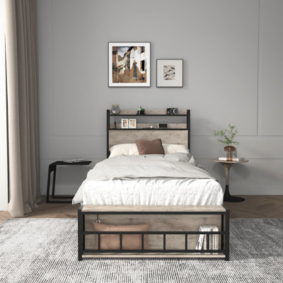 Killian Metal Platform Bed with LED Light, Charging Station & Storage