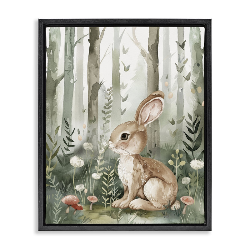  Soft Woodland Bunny Floater Canvas Wall Art by LSR Design Studio, Cadre flottant noir de jais, H 21 po x l 17 po