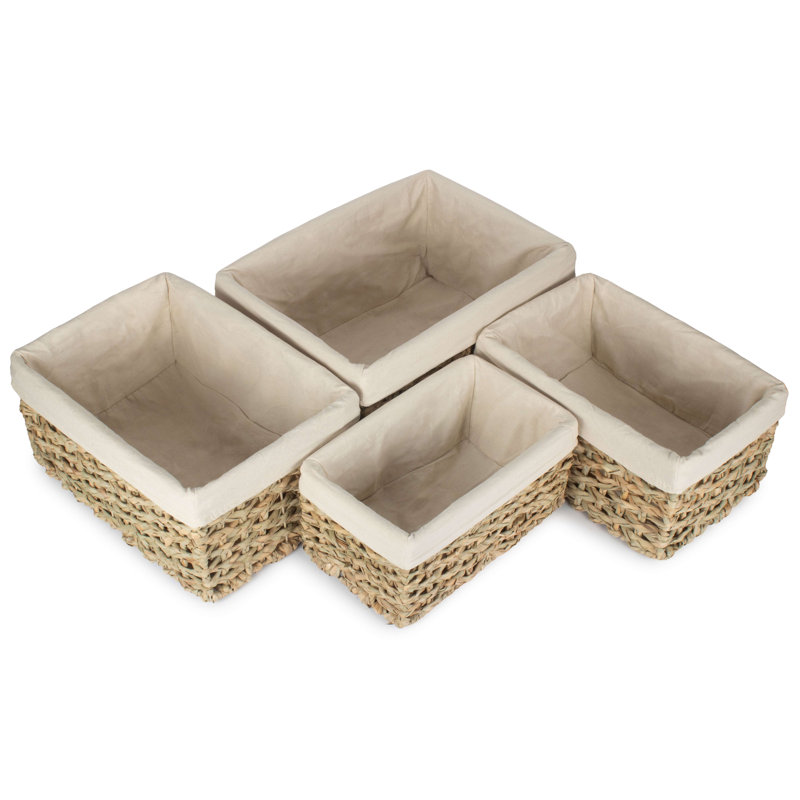 Fleur De Lis 3 Piece Wicker Storage Basket Set with Lining