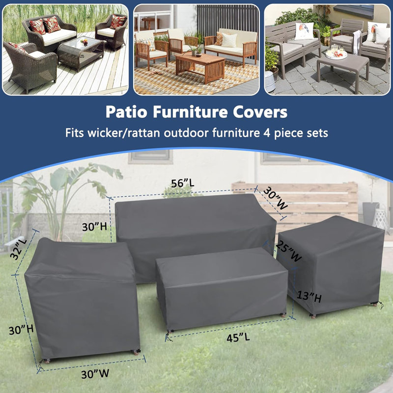 Outdoor Conversation Set Cover, 13" H x 45" W x 25" D, Gray