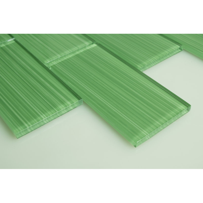 Premium Hand Painted 3" x 6" Straight Edge Glass Mosaic Subway Tile, Emerald Green