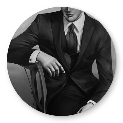Businessman Black & White Round Outdoor Area Rug for Decor