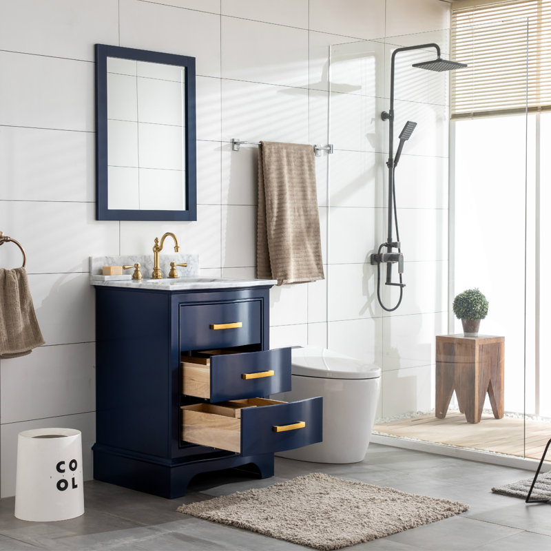 Ensemble de meuble-lavabo simple 24 po Goleta, Bleu marine / doré brossé