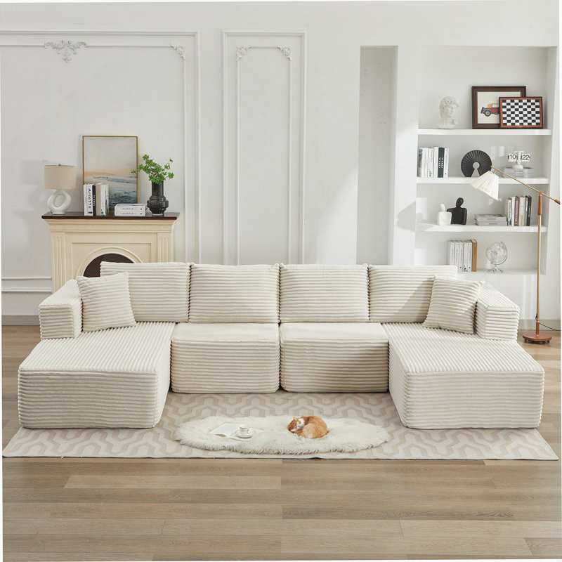 106" Cloud Sectional Couch Double Chaise Lounges(Single Seats not included),Deep Seat Modern Modular Sofa for Living Room,No Assembly Required (Plush Corduroy Fabric)