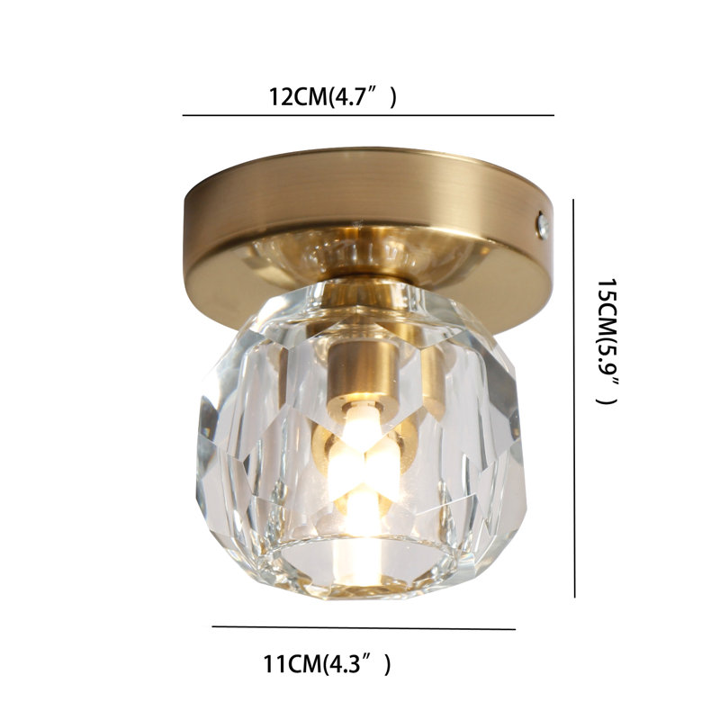 Munshi 1-Light 4.7" Crystal Flush Mount Ceiling Light, Brass