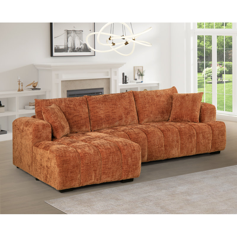 Modern Tufted Sectional Right-chaise Sofa , Chenille caramel, Orienté à gauche (vu de face)