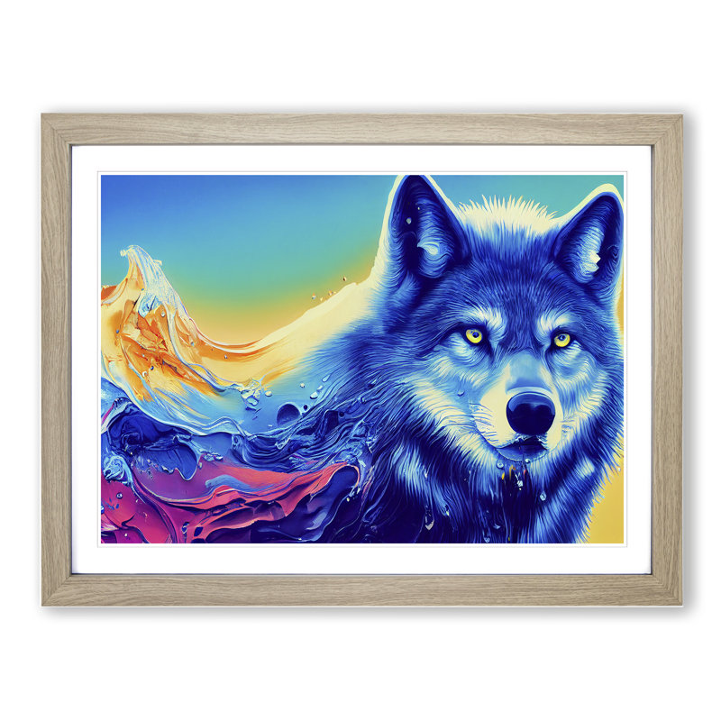 XH1022-10264X Wolf In Colour - Single Picture Frame Print, 25cm H x 34cm W, Oak 