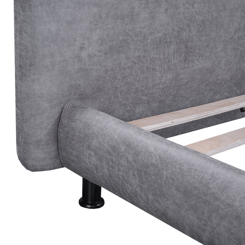Grand lit plateforme tapissier avec deux grands appuis-tête et tissu en polyester