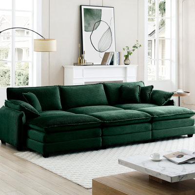 Élégant et rétro 3 places avec tissu en velours côtelé assorti pour un look tendance, de superbes espaces de vie, repose-pieds confortables, réglages variés et sophistiqués