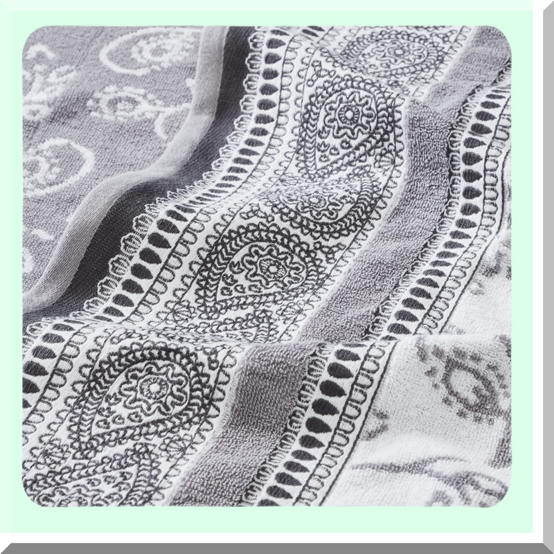 LuxWeave 6-Piece Towel Set: 2 Bath, 2 Hand, 2 Washcloths - Yarn Dyed Jacquard & Solid