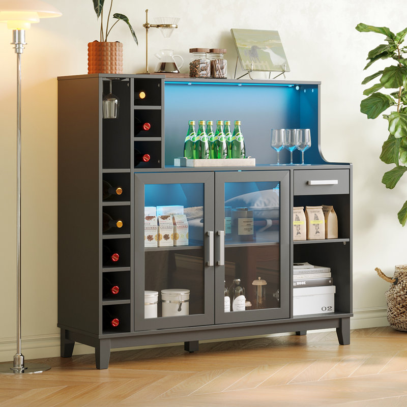 Wine Bar Cabinet With LED Light, Black