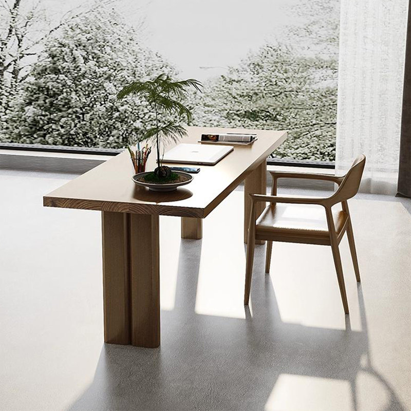 Bureau moderne en bois massif créatif, Burlywood, H 29,53 po x l 86,61 po x P 39,37 po
