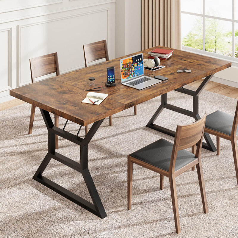 70.9" Large Dining Room Table for 6, Rectangular Kitchen Table with Heavy Duty Metal Legs, Farmhouse Wooden Dining Table for Big Family