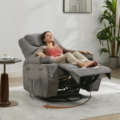 Fauteuil inclinable avec massage et chaleur, inclinable manuel pivotant à 360 ° avec porte-gobelets, poche latérale